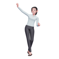 linda mulher de negócios comemorando a vitória com dança, ilustração de personagem de mulher de negócios de renderização 3d png