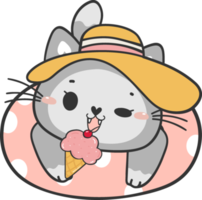 gato gatinho engraçado fofo no anel de natação horário de verão, desenho de mão de vetor animal doodle cartoon png