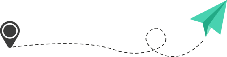 ruta de avión de papel de línea discontinua png