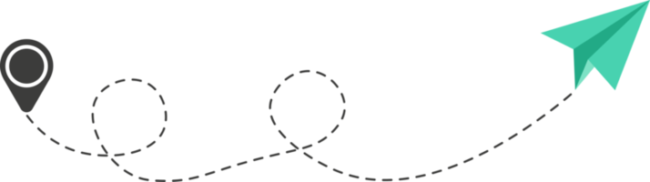 ruta de avión de papel de línea discontinua png