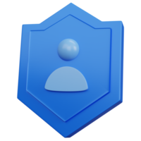 Escudo azul de renderizado 3d e icono de usuario aislado png