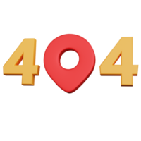 3D-rendering illustratie 404 fout met pin kaart geïsoleerd png