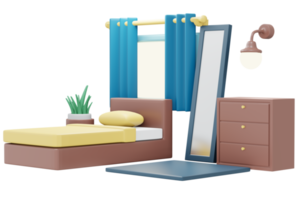 Bedroom furniture isometric view 3d render png