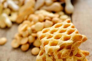 Many cookies on the wooden table photo