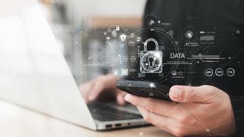 cybersecurity concept, user privacy security and encryption, secure internet access Future technology and cybernetics, screen padlock. photo
