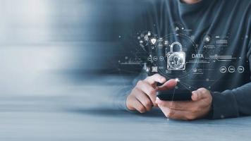 cybersecurity concept, user privacy security and encryption, secure internet access Future technology and cybernetics, screen padlock. photo