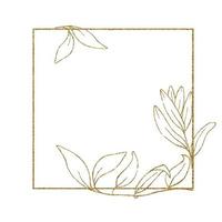 golden square, rectangular frame with eucalyptus leaves. border, shining frame. isolated on white background. vintage, luxury design for perfumery and cosmetics, weddings, cards, invitations vector