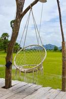 Photo corner for relaxing in a hammock in a resort in the middle of rice fields, a tourist attraction, Thai photography corner