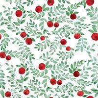 seamless watercolor pattern with cute abstract tomatoes and leaves. green leaves and branches and red tomatoes isolated on white background. illustration in provence style, vintage. vector