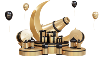 icono de eid mubarak tambor islámico 3d y luna creciente png