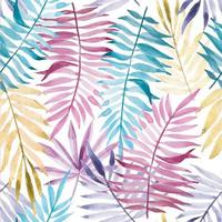 Seamless pattern with colorful tropical leaves. colored leaves of a palm tree of pink, blue, yellow colors isolated on a white background. summer print for fabric, textile, wallpaper. vector