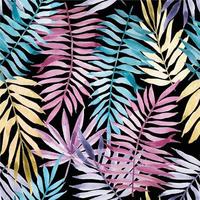 seamless watercolor pattern with colorful leaves and branches of a palm tree on a dark background. tropical print, jungle plants, bright modern pattern for fabric, wallpaper vector