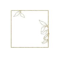 cuadrado dorado, marco rectangular, con hojas de eucalipto doradas. diseño vintage minimalista. marco brillante y brillante para boda, invitación. logotipo de cosmética y perfumería. aislado sobre fondo blanco vector