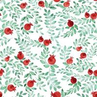 seamless pattern with watercolor leaves and pomegranate fruits. abstract botanical pattern in vintage style, provence. design for fabric, textile, wallpaper, wrapping paper vector