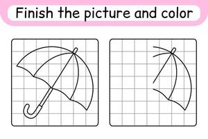 Complete the picture umbrella. Copy the picture and color. Finish the image. Coloring book. Educational drawing exercise game for children vector