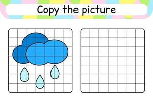 Copy the picture and color cloud. Complete the picture. Finish the image. Coloring book. Educational drawing exercise game for children vector