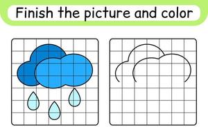 Complete the picture cloud. Copy the picture and color. Finish the image. Coloring book. Educational drawing exercise game for children vector