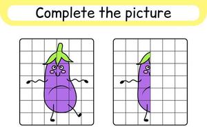 Complete the picture eggplant. Copy the picture and color. Finish the image. Coloring book. Educational drawing exercise game for children vector