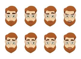 Young  man programmer emotions sticker set. Science worker portrait. Men with glasses and beard. vector