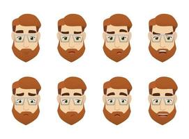 Young  man programmer emotions sticker set. Science worker portrait. Men with glasses and beard. vector