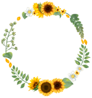 Sunflower wreath and leaves art painting png