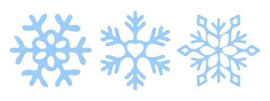 Blue Snowflakes on a white background. Isolated elements in a flat style. Stylish set for your New Year or Christmas design. Vector illustration.