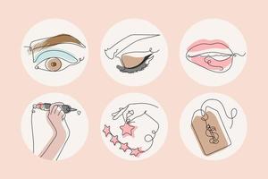 Set of Line art icons, tattoo and beauty concept. Drawings with one endless Line. Vector hand drawn illustrations.