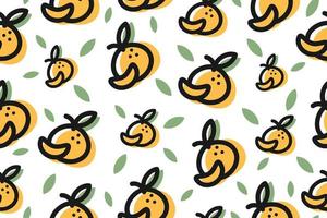 Tangerine or Orange Seamless Pattern. Fruit endless Pattern for print, textile, fabric, wrapping paper, wallpaper, scrapbooking. Vector illustration, outline style.