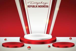 exhibición del podio 3d rojo y blanco para el día de la independencia de indonesia el 17 de agosto vector