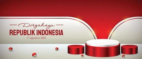 exhibición del podio 3d rojo y blanco para el día de la independencia de indonesia el 17 de agosto vector