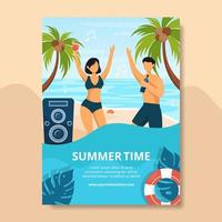 Summer Party Poster Template Flat Cartoon Background Vector Illustration