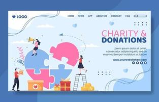 Charity Donation Social Media Landing Page Template Flat Cartoon Background Vector Illustration