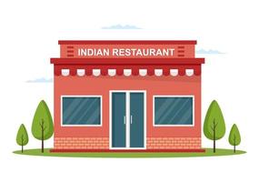 restaurante de comida india edificio ilustración de dibujos animados en diseño de estilo plano vector