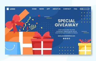 Giveaway Social Media Landing Page Template Flat Cartoon Background Vector Illustration