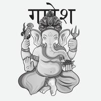 indian Ganesh Puja linear style icon black and white. Hand Drawn Sketch Vector illustration.