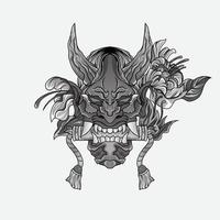 shinigami máscara ilustración tatuajes blanco y negro tradicional japonés oni máscara tatuaje camiseta estilo de vida vector