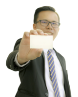 hombre de negocios con tarjeta de nombre comercial en blanco png