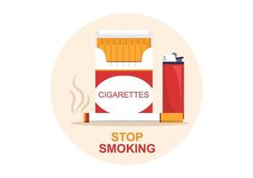 dejar de fumar o dejar de fumar para luchar contra el hábito de fumar no saludable, médico y como advertencia temprana en la ilustración de dibujos animados planos vector