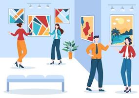 Art Gallery Museum Cartoon Illustration with Exhibition, Culture, Sculpture, Painting and Some People to See it in Flat Style Design vector