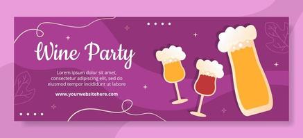Wine Party Cover Template Flat Cartoon Background Vector Illustration