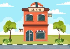 Japanese Food Building Cartoon Illustration vector