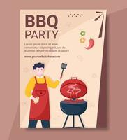 BBQ or Barbecue Poster Template Flat Cartoon Background Vector Illustration