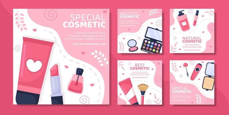 Makeup Cosmetics Collection Social Media Post Template Cartoon Background Illustration