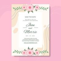 Floral Wedding Invitation Template Flat Cartoon Background Vector Illustration