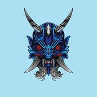 Blue Hanya Mask illustration scary japanese demon mask isolated background vector