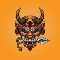 máscara de hannya de oro y cuernos en la cabeza con espada de ilustración de cultura de estilo japonés kunai vector