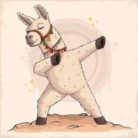 llama divertida dibujada a mano, alpaca divertida haciendo baile dabbing, llama bailando en estilo dab vector