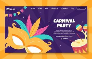 Happy Carnival Party Social Media Landing Page Template Cartoon Background Vector Illustration