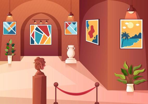 Art Gallery Museum Interior Cartoon Illustration Exhibition, Culture,  Sculpture and Painting for Some People to See it in Flat Style Design  9668540 Vector Art at Vecteezy