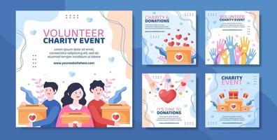 Charity Donation Social Media Post Template Flat Cartoon Background Vector Illustration